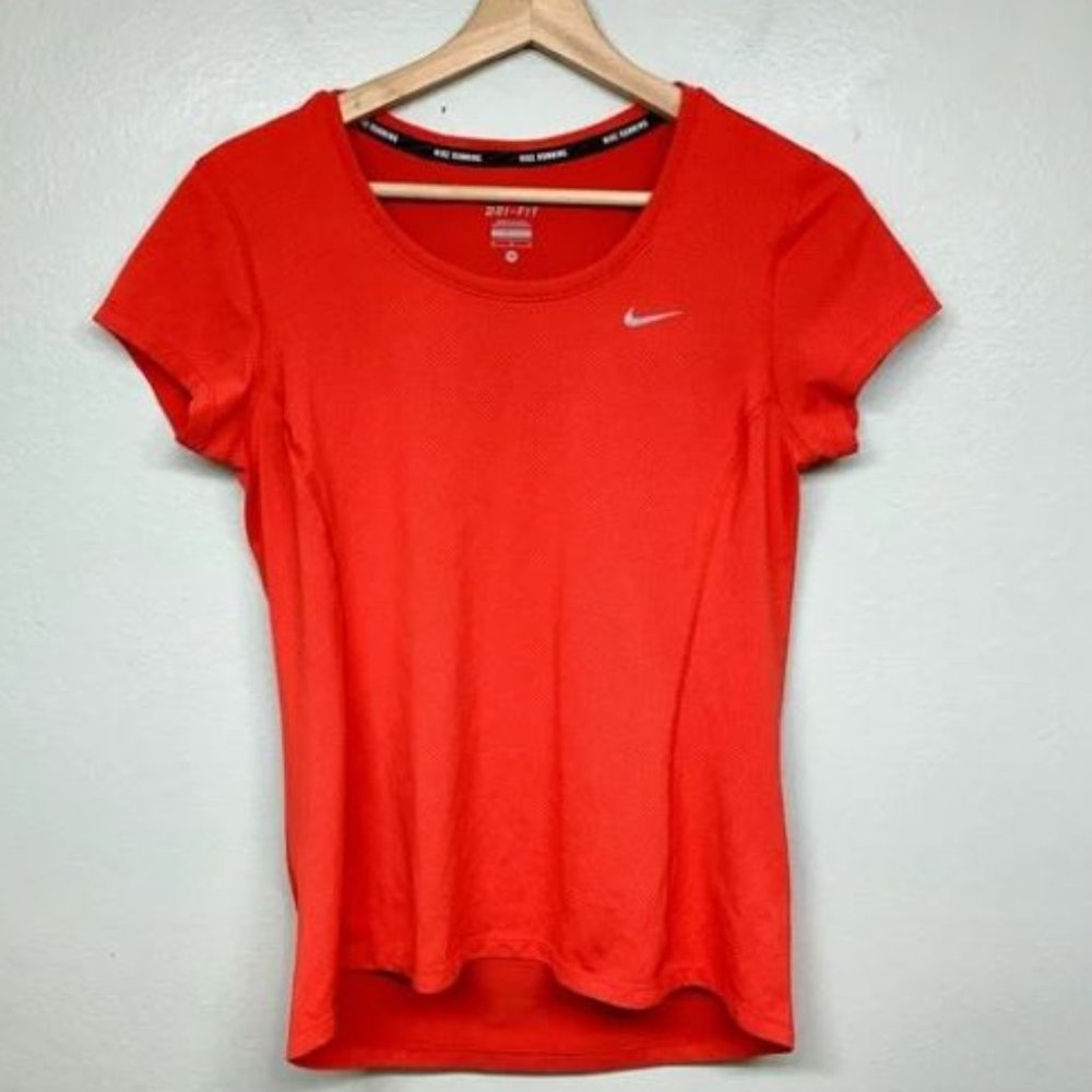 Nike Running Womens Dri-Fit Short Sleeve Crew Neck Shirt Mesh Size L Red
